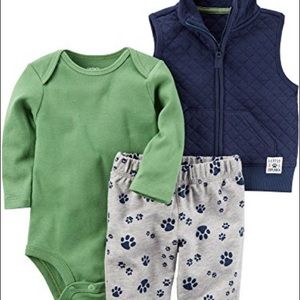 Carters Baby Boy 3-Pc Paw Print Little Vest Set
